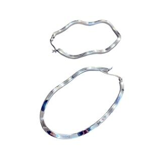 Curvy design long hoops silver 925 earrings